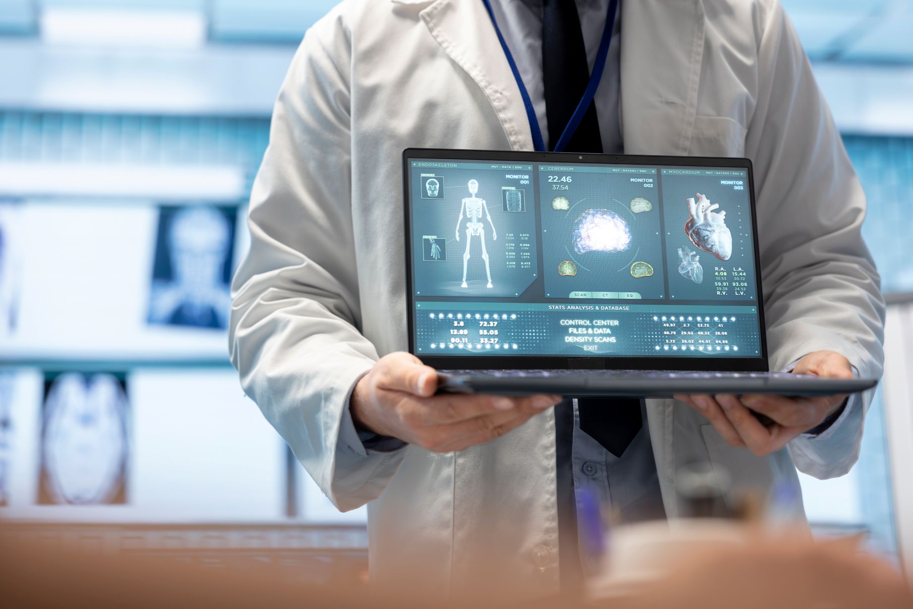 Doctor holding a tablet with medical data